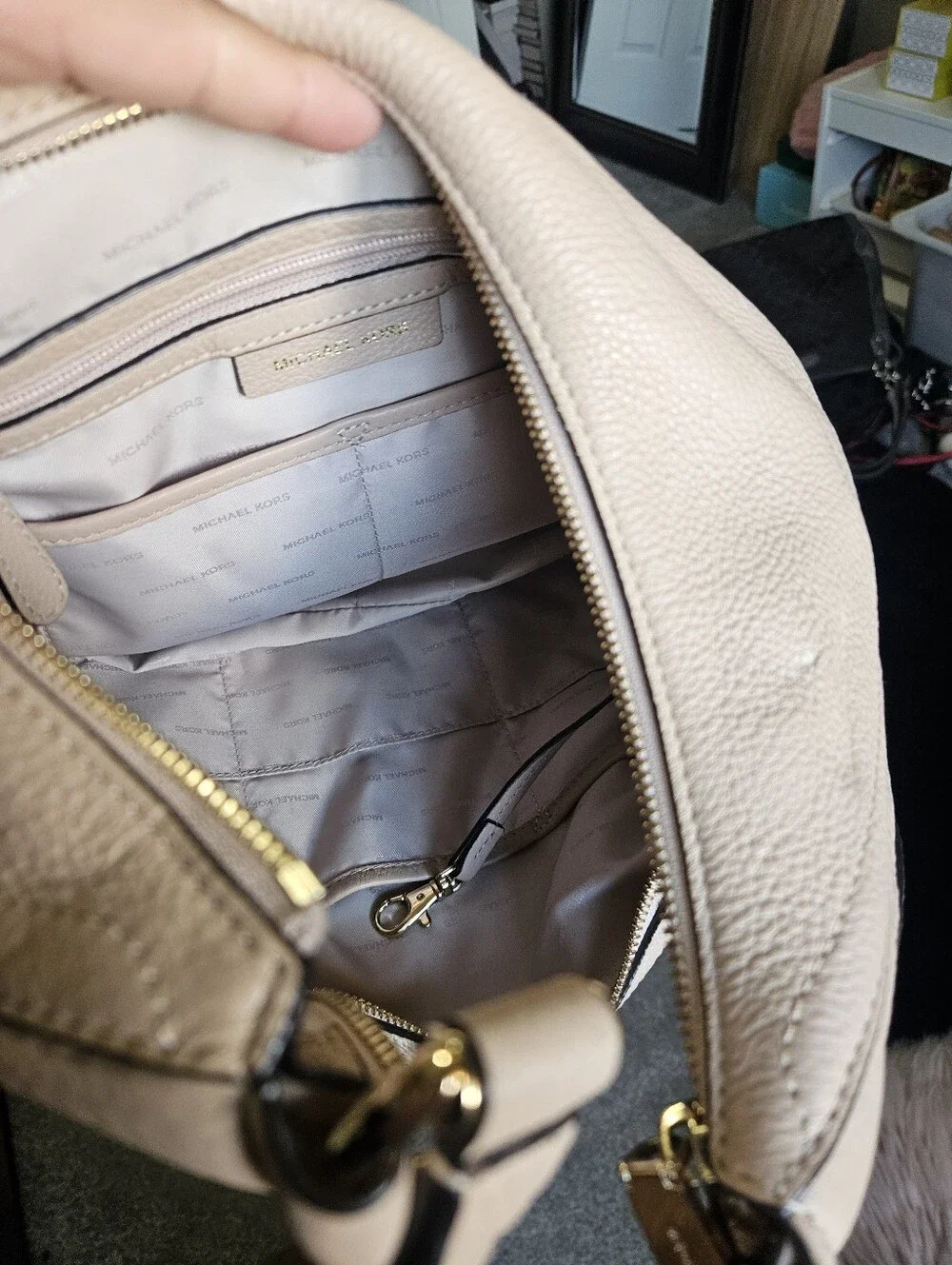 Michael Kors Beige Pebbled Leather Hobo with Tassel Charm - Picture 9 of 12